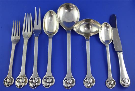 A mid 20th century stylish part suite of Danish sterling and 830 standard silver cutlery, NO.15 by Evald Nielsen.